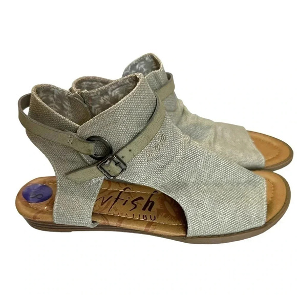 Anthropologie BLOWFISH Malibu Balla 8.5 neutral tan‎ canvas wedge sandals - Picture 1 of 8